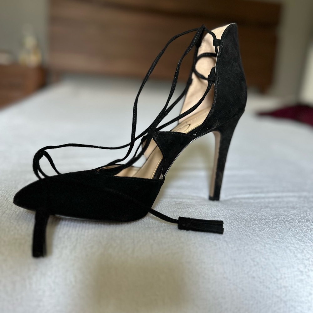 Jessica Simpson Lace-up Black Velvet Pumps